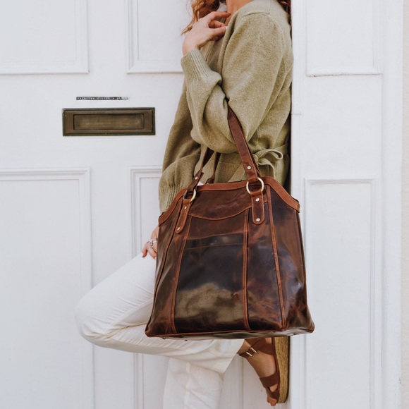 Large Brown Leather Tote - Picture 1 of 9